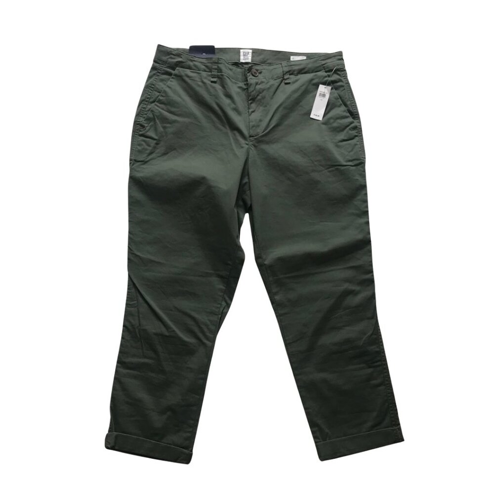 GAP Girlfriend Khaki Mid-Rise Pants Size 12 Olive Green NWT